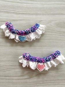 画像1: コムギ雑貨店：白小花レース＋紫陽花ニット　シュシュ（2種） (1)