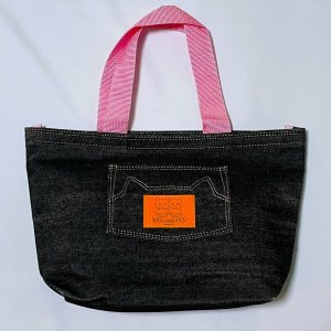 画像1: Nick9：猫耳ステッチのデニムトート　ピンクステッチ (1)