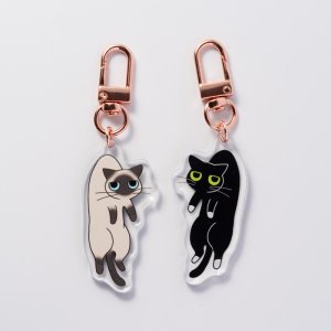画像1: mofu-moe：アクリルキーホルダー ぶらりん猫【表：シャム　裏：靴下柄】 (1)