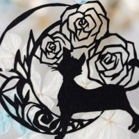 画像1: 星空月華:薔薇と月と猫・切り絵&プリザーブドフラワー(一部寄付)