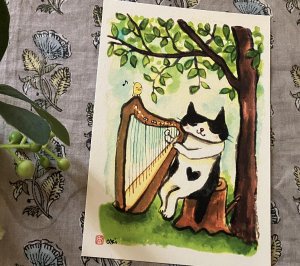 画像6: ドレミかんぱにー：ポストカード4枚セット「ハープ弾きの猫」（全額寄付） (6)