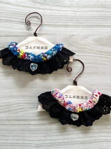 画像1: コムギ雑貨店：綿黒レース＋ビジュー飾り　シュシュ（2種） (1)