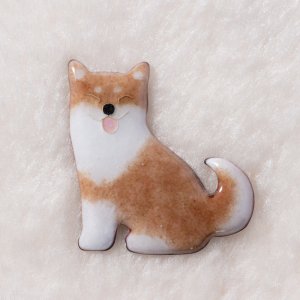 画像1: mofu-moe：七宝焼ブローチ【柴犬・茶1】 (1)