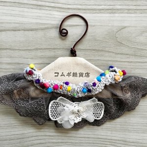画像1: コムギ雑貨店：グレーレース＋シルバードットニット　シュシュ　≪全額寄付≫ (1)