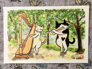 画像3: ドレミかんぱにー：ポストカード4枚セット「ハープ弾きの猫」（全額寄付） (3)