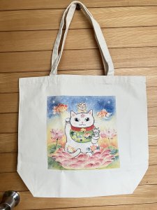 画像5: ドレミかんぱにー：トートバック大「幻想・金魚と招き猫」（一部寄付） (5)