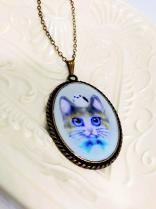 画像2: Jellyfish月まる：猫とシマエナガいつも一緒ペンダント (2)