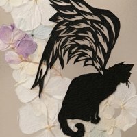 画像1: 星空月華：翼の生えたネコ・切り絵&プリザーブドフラワー（一部寄付）