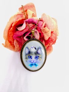画像1: Jellyfish月まる：猫とシマエナガいつも一緒ペンダント (1)