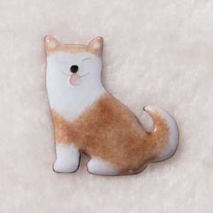 画像1: mofu-moe：七宝焼ブローチ【柴犬・茶2】 (1)