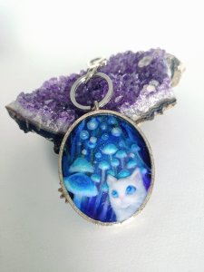 画像1: Jellyfish月まる：きのこの森の猫キーチャーム (1)