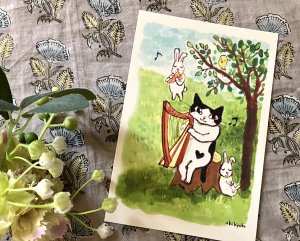 画像5: ドレミかんぱにー：ポストカード4枚セット「ハープ弾きの猫」（全額寄付） (5)