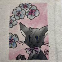 画像1: 星空月華:青い花とにゃんこ・ポーチ(全額寄付)