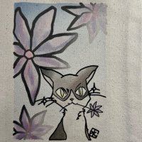 画像1: 星空月華:紫の花とにゃんこ・ポーチ(全額寄付)