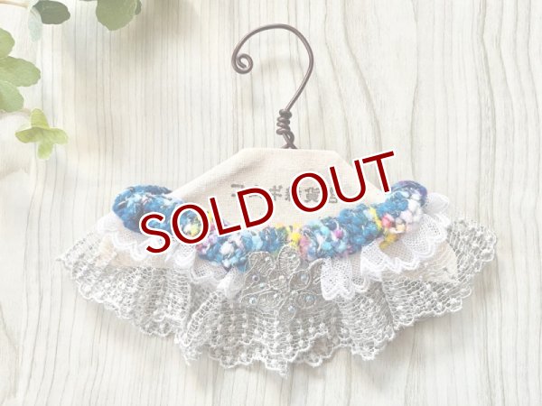 画像1: コムギ雑貨店：二段レース＋青モールのシュシュ（28cm・サイズ変更可） (1)