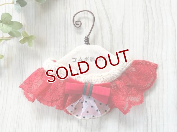 画像1: 赤ラッセルレース＋ドットリボンのシュシュ（23cm・サイズ変更可） (1)