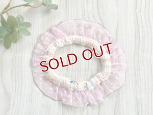 画像1: コムギ雑貨店：ピンクドットオーガンジーレース＋白ラメのシュシュ（24cm・サイズ変更可） (1)