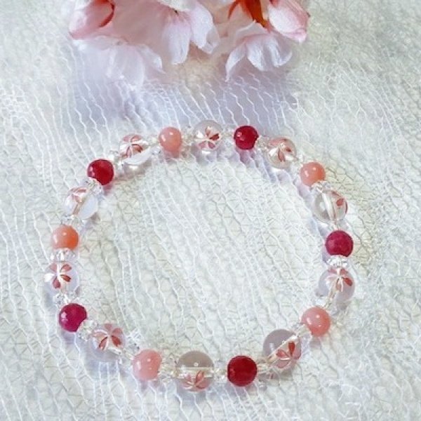 画像1: 桜ルビーの数珠ブレス（送料無料) (1)