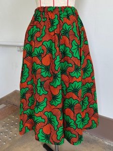 画像1: コムギ雑貨店：タイ国産手染めプリントのタックギャザースカート【オレンジ】 (1)
