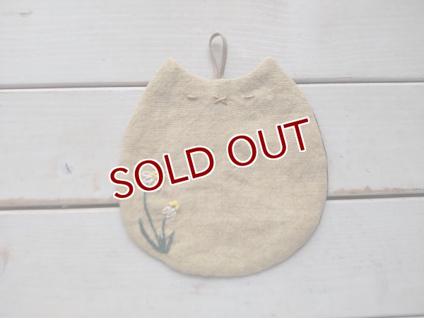 画像1: ねこ＊コースター【マスタード】刺繍入り (1)