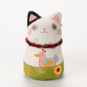 画像1: 月魚ひろこ：だるま猫（緑） (1)