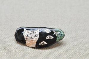 画像1: 銀箔七宝焼ブローチ【葉っぱ】 (1)