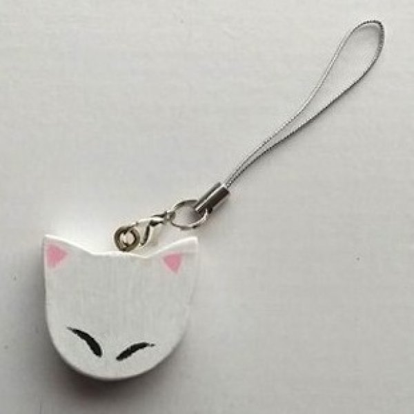画像1: にゃん顔ストラップ【白ネコ】 (1)