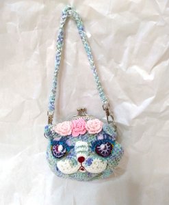 画像1: 編みゅーずTM-yo：手提げ付き猫顔がま口(大） (1)