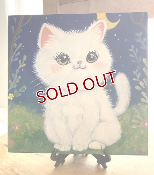 画像1: みい：トールペイント 「ふわふわ白猫」(全額寄付） (1)