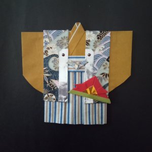 画像1: 着物の形のポチ袋(端午の節句)【縦縞袴】 (1)