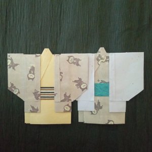 画像1: 晴空：着物の形のポチ袋(半纏2枚組)【忍者猫　(灰色)】(全額寄付) (1)