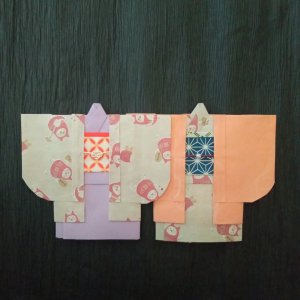 画像1: 晴空：着物の形のポチ袋(半纏2枚組)【だるま猫　(薄黄土色)】（全額寄付） (1)