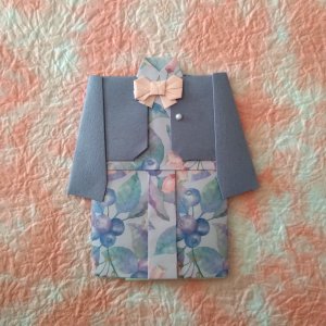 画像1: ポチ袋・女児ワンピース　(薄灰青) (1)