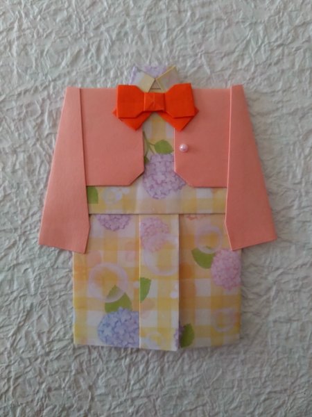 画像1: 入学祝いポチ袋・女児ワンピース　(薄橙色) (1)