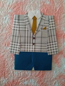画像1: 晴空：ポチ袋・男児スーツ(格子柄) (1)