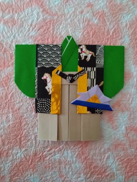 画像1: 着物の形のポチ袋(端午の節句)(緑) (1)