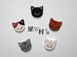 画像1: 風の村工房：にゃん顔マグネット5個セット (1)