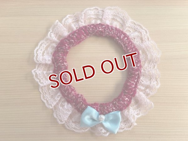 画像1: ピンクラメ+ピンクレース水色リボンシュシュ 25cm (1)