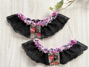 画像1: 青ピンクモールニット＋大花刺繍レース（サイズ変更可） (1)