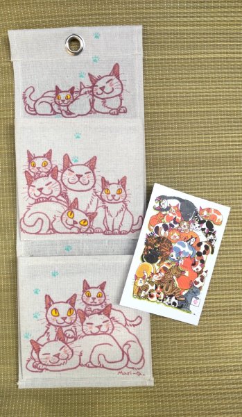 画像1: Mari-Q。∶手描きウォールポケット「ピンク」 (1)