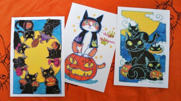 画像1: ポストカードハロウィーン柄3枚セット【A】お一人様2セットまで (1)