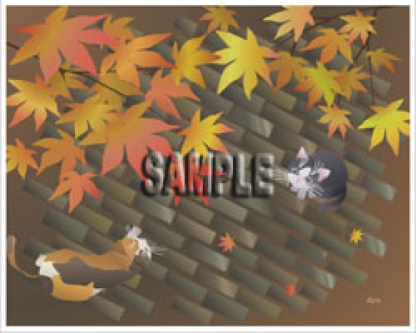 画像1: ６切イラスト＜紅葉の路＞ (1)