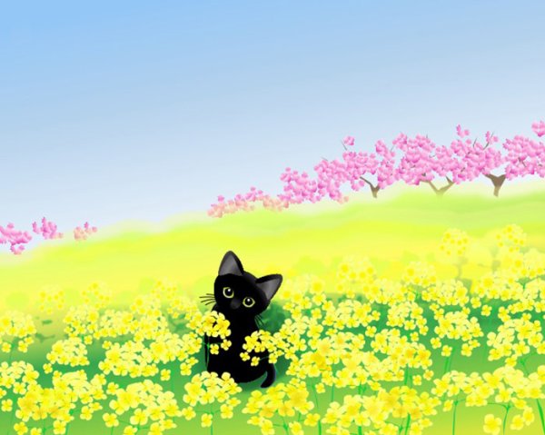 画像1: ６切イラスト＜菜の花畑＞ (1)