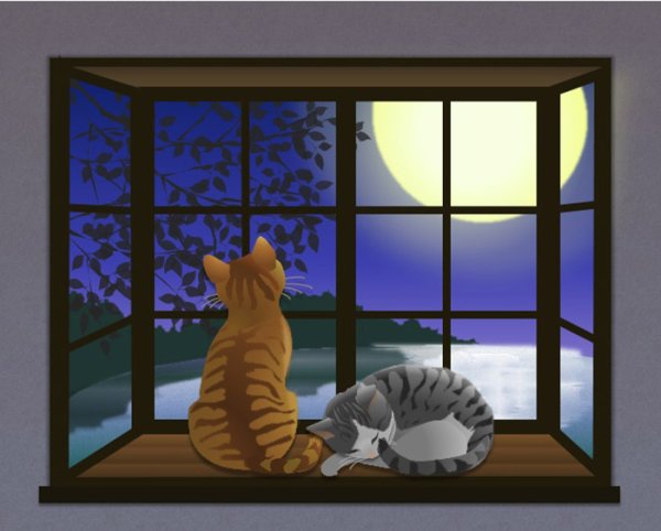 画像1: ６切イラスト＜月夜の窓辺＞ (1)