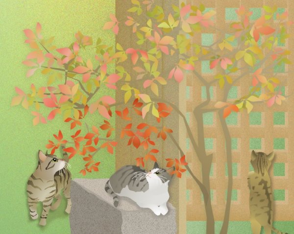 画像1: ６切イラスト＜格子戸＞ (1)