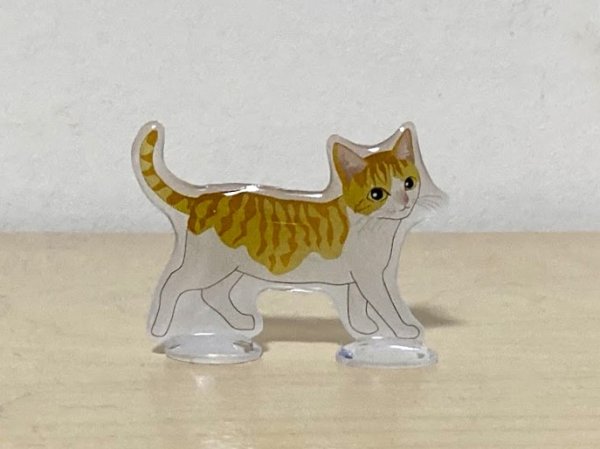 画像1: may's shop  縁側：猫のミニスタンド【茶白】 (1)