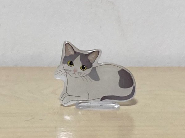 画像1: may's shop  縁側：猫のミニスタンド【灰白】 (1)