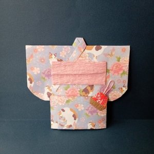 画像1: 晴空：着物の形のポチ袋(浴衣)【猫柄】 (1)