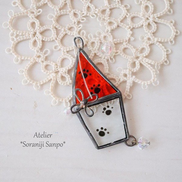 画像1: クリスマスカラーのお家のミニオーナメント　オレンジ (1)