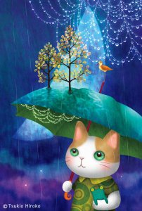 画像1: 月魚ひろこ：ポストカード＜雨降りとお月さん＞ (1)